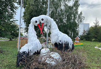 Челнинские учителя создали композицию аистов во дворе школы